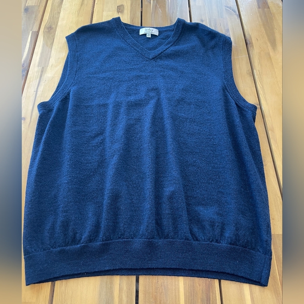 Turnbury Mens Extra Fine Merino‎ Wool Navy Blue V-Neck Sweater Vest Size Xxl